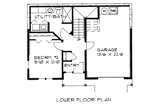 Floor Plan - Lower Floor for Ranch House Plan #303-328 - 2 bed, 2 bath