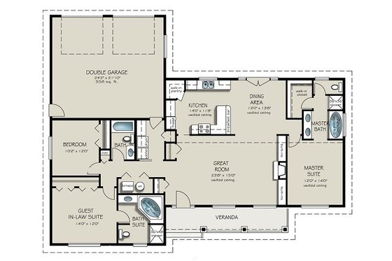 Floor Plan - Main Floor for Ranch House Plan #427-9 - 3 bed, 3 bath