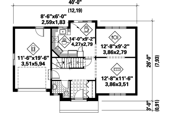 Floor Plan - Main Floor for Traditional House Plan #25-4788 - 3 bed, 1 bath