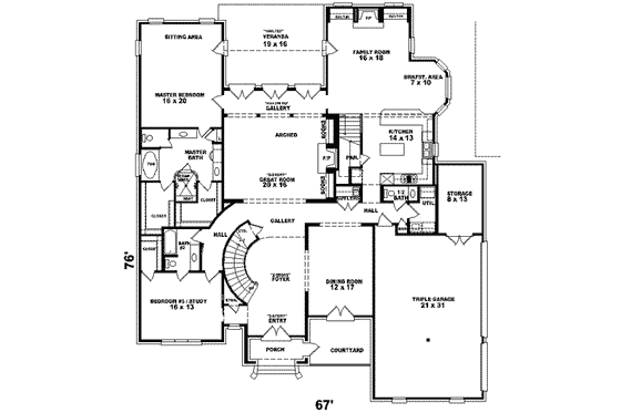 Floor Plan - Main Floor for European House Plan #81-638 - 4 bed, 4 bath