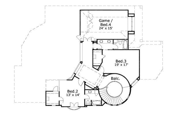 Floor Plan - Upper Floor for European House Plan #411-173 - 4 bed, 3 bath