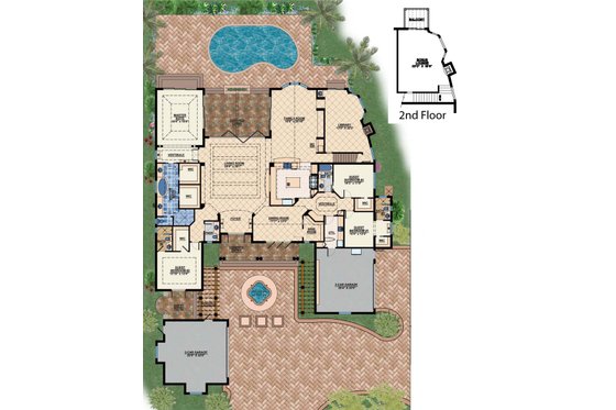 Floor Plan - Main Floor for Mediterranean House Plan #548-2 - 4 bed, 4.5 bath