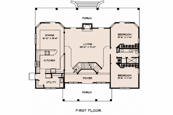 Floor Plan - Main Floor for Southern House Plan #140-146 - 3 bed, 2 bath