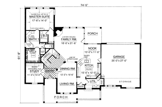 Floor Plan - Main Floor for Country House Plan #40-225 - 4 bed, 3 bath