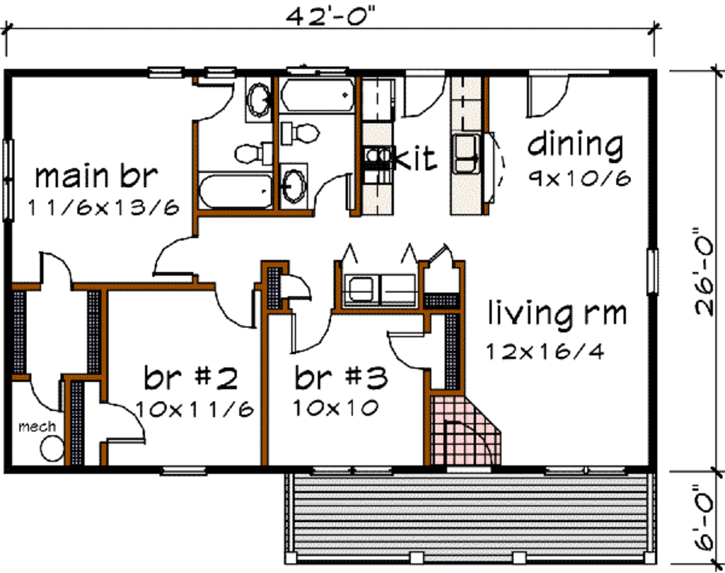 Bungalow Style House Plan 3 Beds 2 Baths 1092 Sq Ft Plan 