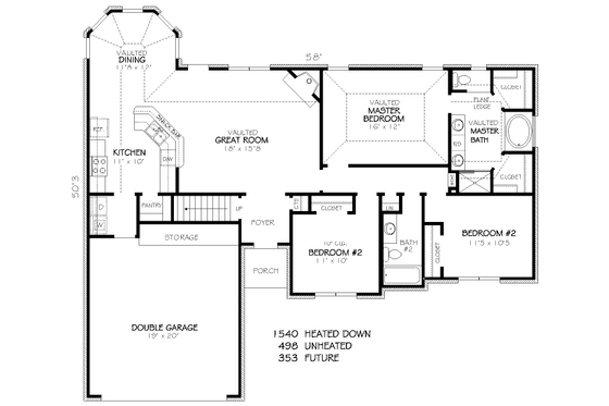 Floor Plan - Main Floor for Traditional House Plan #424-300 - 3 bed, 2 bath