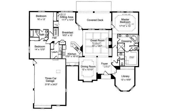 Floor Plan - Main Floor for European House Plan #46-403 - 3 bed, 2.5 bath