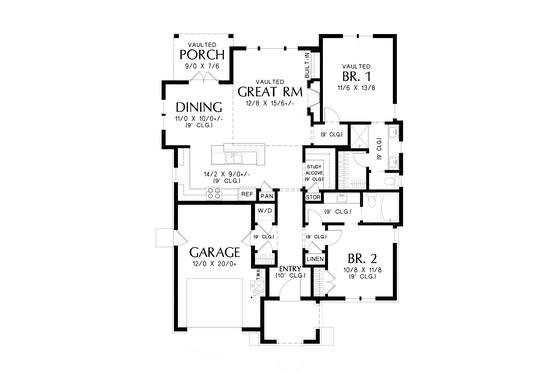 Floor Plan - Main Floor for Cottage House Plan #48-1029 - 2 bed, 2 bath