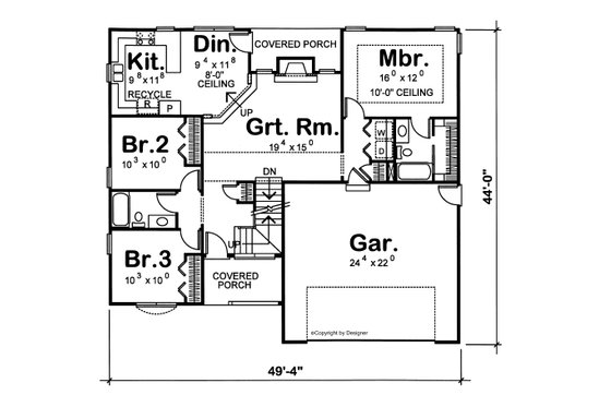 Floor Plan - Main Floor for Traditional House Plan #20-2371 - 3 bed, 2 bath