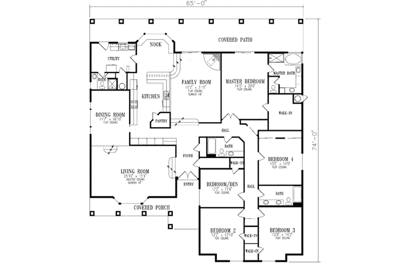 House Plan Design - Floor Plan - Main Floor for Adobe / Southwestern House Plan #1-857 - 5 bed, 4 bath