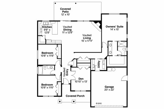 Floor Plan - Main Floor for Ranch House Plan #124-902 - 3 bed, 2 bath