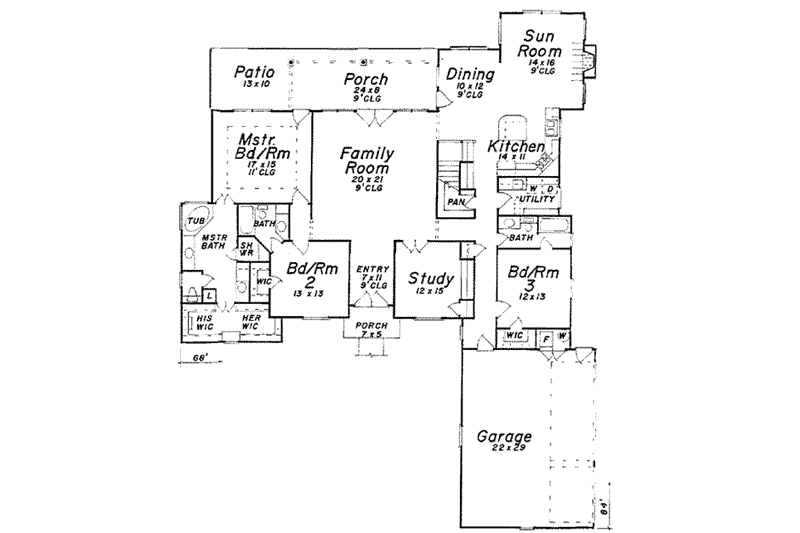House Blueprint - Floor Plan - Main Floor for European House Plan #52-146 - 3 bed, 3 bath