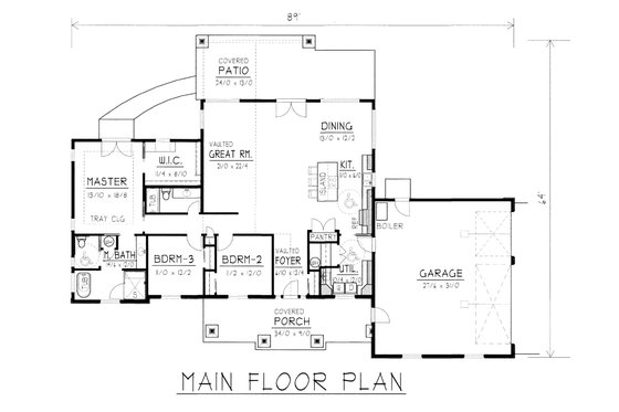 Floor Plan - Main Floor for Craftsman House Plan #112-168 - 3 bed, 2 bath