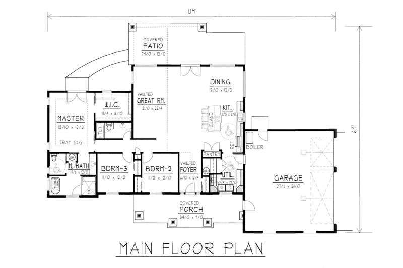 Home Plan - Floor Plan - Main Floor for Craftsman House Plan #112-168 - 3 bed, 2 bath