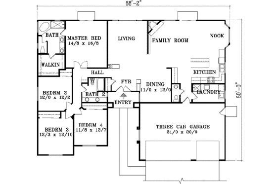 Floor Plan - Main Floor for Adobe / Southwestern House Plan #1-1455 - 4 bed, 2.5 bath