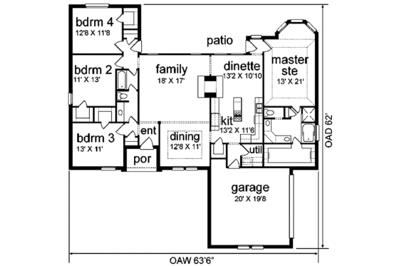 Floor Plan - Main Floor for Traditional House Plan #84-134 - 4 bed, 2 bath