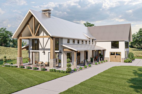 Exterior - Front Elevation for Barndominium House Plan #455-250 - 4 bed, 3.5 bath