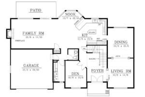 Floor Plan - Main Floor for Bungalow House Plan #102-206 - 4 bed, 2.5 bath