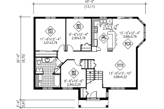 Floor Plan - Main Floor House Plan #25-1037 - 3 bed, 1 bath