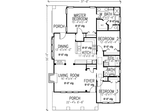 Floor Plan - Main Floor for Southern House Plan #410-293 - 3 bed, 2 bath