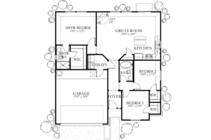 Floor Plan - Main Floor for Mediterranean House Plan #80-133 - 3 bed, 2 bath