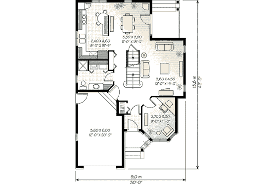 Floor Plan - Main Floor for European House Plan #23-2014 - 3 bed, 2 bath