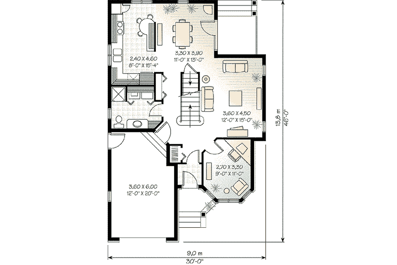 Home Plan - Floor Plan - Main Floor for European House Plan #23-2014 - 3 bed, 2 bath