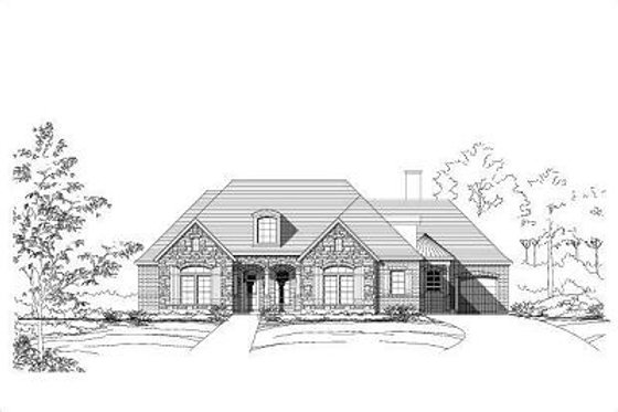 Exterior - Front Elevation for European House Plan #411-476 - 3 bed, 3 bath