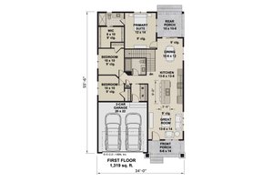 Floor Plan - Main Floor for Farmhouse House Plan #51-1505 - 3 bed, 2 bath