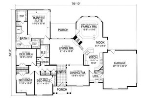 Floor Plan - Main Floor for European House Plan #40-390 - 4 bed, 2 bath