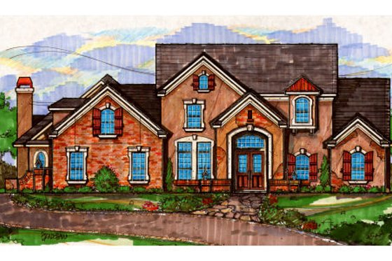 Exterior - Front Elevation for European House Plan #135-173 - 4 bed, 4.5 bath