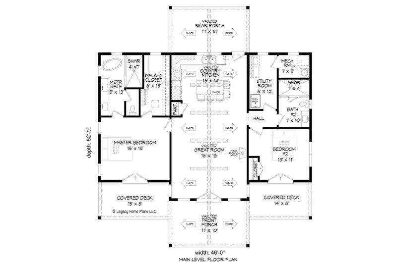 Dream House Plan - Floor Plan - Main Floor for Ranch House Plan #932-395 - 2 bed, 2 bath