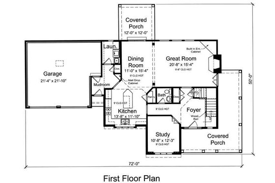 Floor Plan - Main Floor for Traditional House Plan #46-491 - 4 bed, 2.5 bath