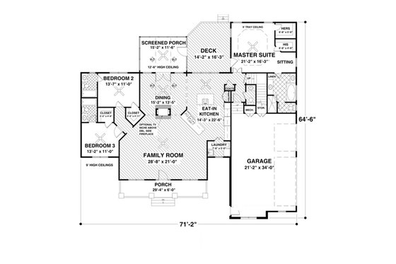 Floor Plan - Main Floor for Beach House Plan #56-644 - 3 bed, 3 bath