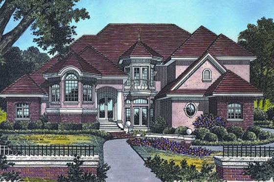 Exterior - Front Elevation for European House Plan #417-423 - 4 bed, 3.5 bath
