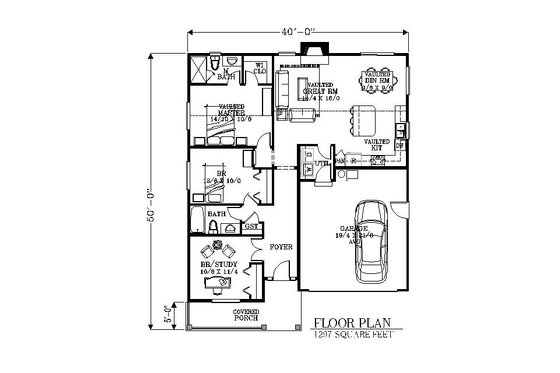 Floor Plan - Main Floor for Bungalow House Plan #53-434 - 3 bed, 2 bath