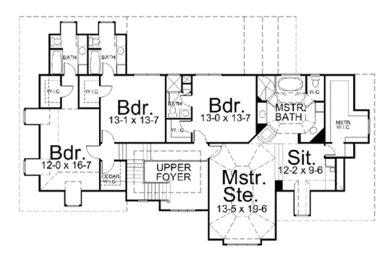 Floor Plan - Upper Floor for European House Plan #119-215 - 4 bed, 4 bath