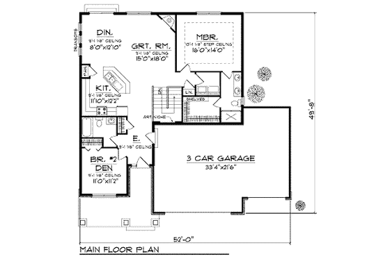 Floor Plan - Main Floor for Craftsman House Plan #70-899 - 2 bed, 2 bath