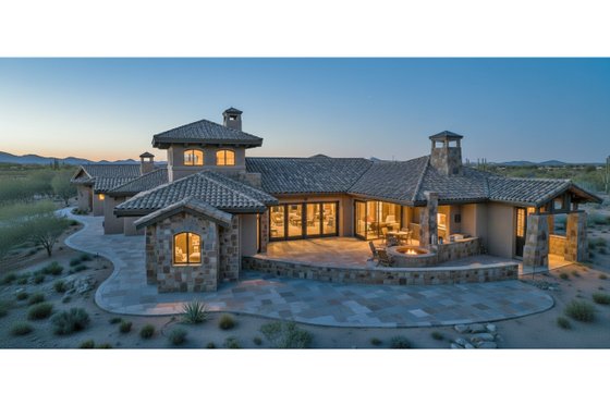 Exterior - Rear Elevation for Adobe / Southwestern House Plan #892-6 - 3 bed, 3.5 bath