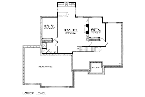 Floor Plan - Lower Floor for Traditional House Plan #70-218 - 2 bed, 2 bath