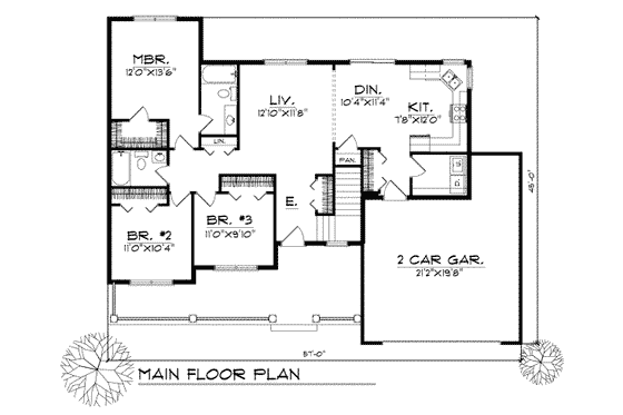 Floor Plan - Main Floor for Traditional House Plan #70-114 - 3 bed, 2 bath
