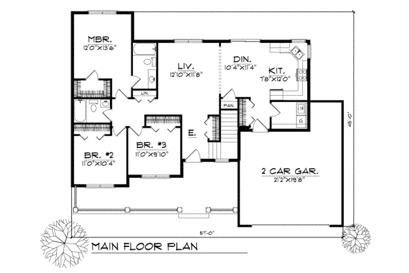 House Plan Design - Floor Plan - Main Floor for Traditional House Plan #70-114 - 3 bed, 2 bath