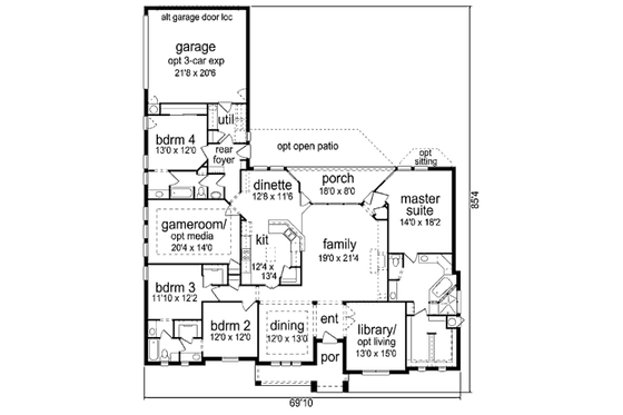 Floor Plan - Main Floor for European House Plan #84-489 - 4 bed, 3 bath