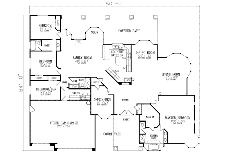 Home Plan - Floor Plan - Main Floor for Adobe / Southwestern House Plan #1-743 - 4 bed, 3 bath