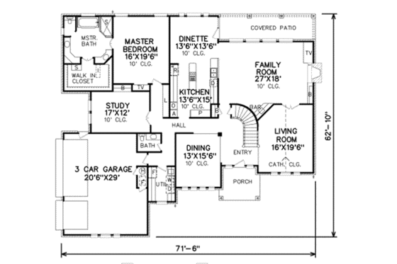 Floor Plan - Main Floor for Traditional House Plan #65-215 - 4 bed, 3.5 bath