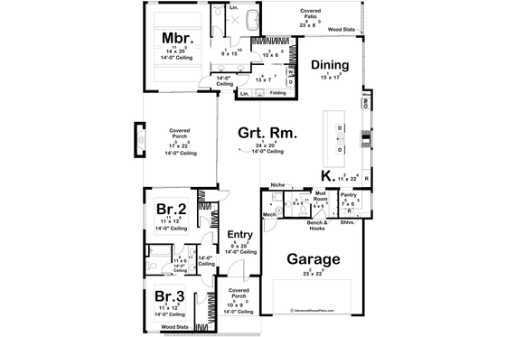 Floor Plan - Main Floor for Modern House Plan #455-731 - 3 bed, 2.5 bath