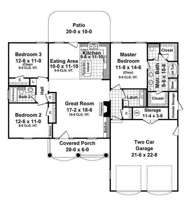 Home Plan - Floor Plan - Main Floor for Country House Plan #21-654 - 3 bed, 2 bath