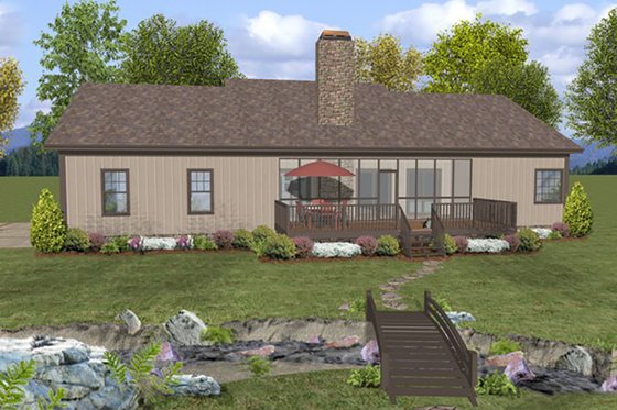 Ranch, Country, Rear Elevation