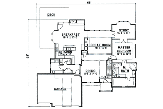 Floor Plan - Main Floor for Traditional House Plan #67-160 - 4 bed, 4 bath