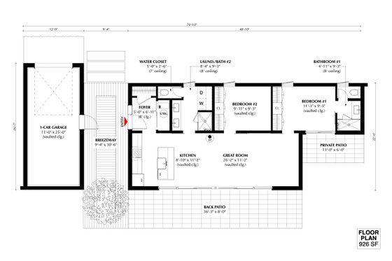 Floor Plan - Main Floor for Modern House Plan #933-15 - 2 bed, 2 bath